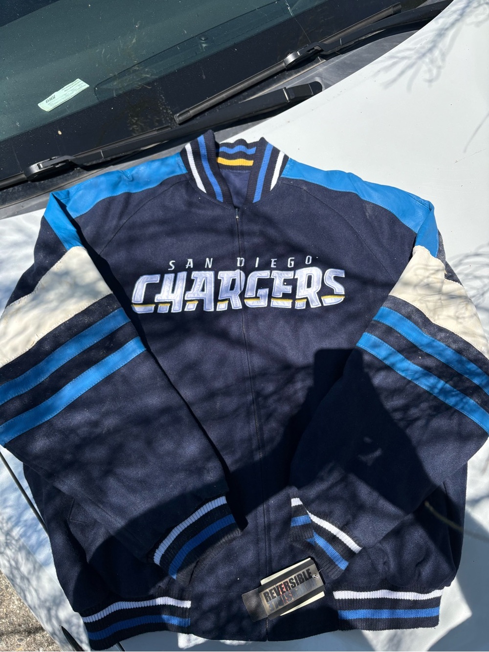 NFL San Diego Chargers Navy Blue Bomber Jacket with Light Blue and White Accents